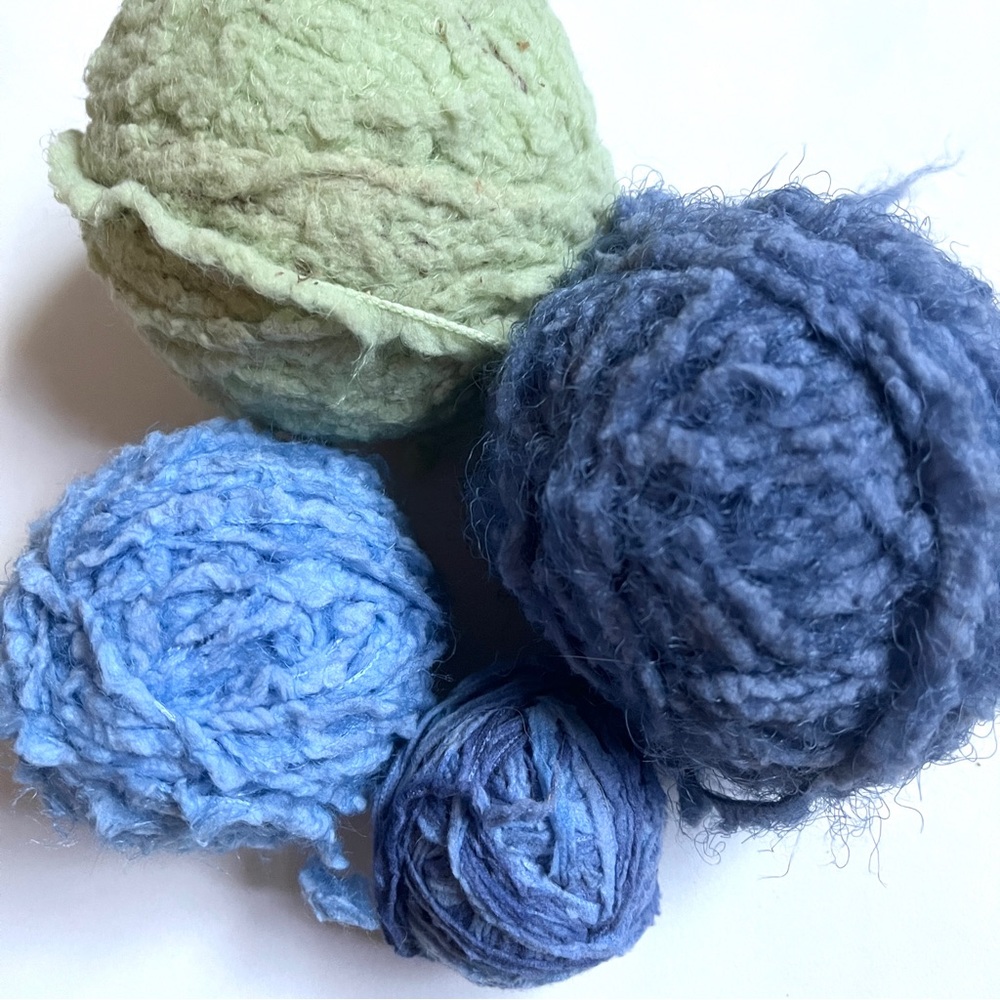 4 Yarn Balls in Blues and Green- Ultra Soft Baby Yarns. Lovely!